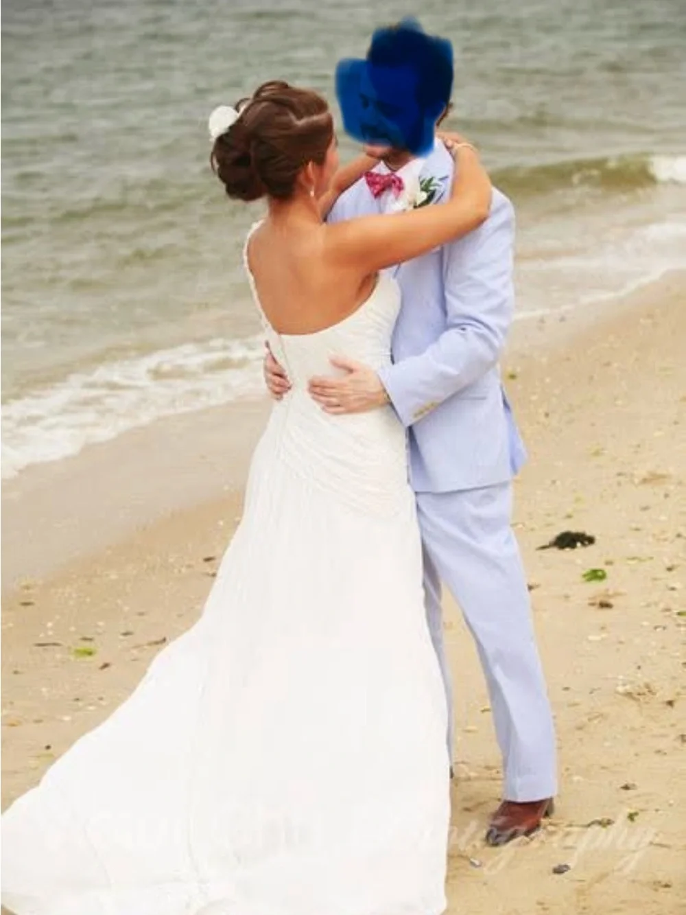 David's Bridal White One-Shoulder A-Line Wedding Dress. Professionally cleaned.